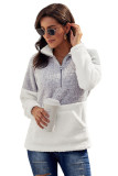 Gray Colorblock Half Zipper Fleece Plus Size Sweatshirt with Pocket