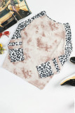 Crisscross Neck Leopard Sleeve Tie-dye Plus Size Top