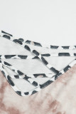 Crisscross Neck Leopard Sleeve Tie-dye Plus Size Top