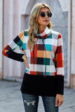 Red Plaid Turtle Neck Long Sleeve Sweatshirt