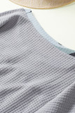 Gray Camo Print Splicing Waffle Knit Long Sleeve Top with Thumb Hole