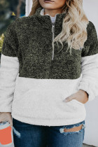 Green Colorblock Half Zipper Fleece Plus Size Sweatshirt with Pocket