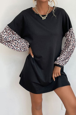 Leopard Print Patchwork Pullover Long Sleeves T-Shirt Dress Unishe Wholesale
