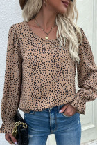 Leopard Print Long Sleeve O-Neck Blouse Tops Unishe Wholesale