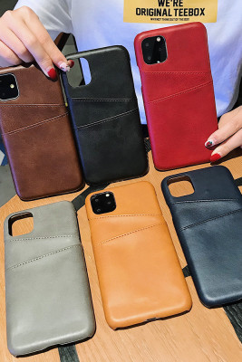 Solid Leather Phone Case with Double Card Slots for iPhone 12 13 Unishe Wholesale MOQ5pcs