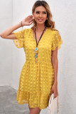 Yellow Polka Dot V Neck Ruffled Short Sleeves Mini Dress