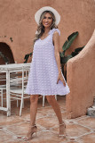Purple Swiss Dot V Neck Ruffled Sleeveless Mini Dress