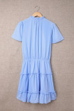 Sky Blue V Neck Ruffled Swing Mini Dress