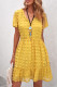 Yellow Polka Dot V Neck Ruffled Short Sleeves Mini Dress