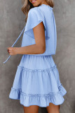 Sky Blue V Neck Ruffled Swing Mini Dress
