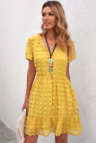 Yellow Polka Dot V Neck Ruffled Short Sleeves Mini Dress