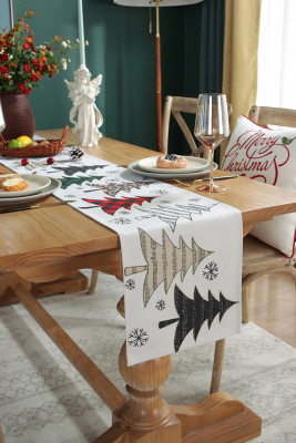 Digital Printing Snowflake Christmas Tree Thicken Polyester Cotton Table Runners Unishe Wholesale