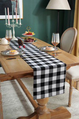 Plaid Soft Yarn-dyed Polyester Cotton Table Runners Unishe Wholesale