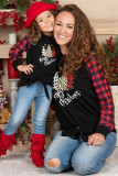 Family Matching Mom's Plaid Christmas Print Tie Knot Long Sleeve Top