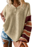 Apricot Striped Raglan Sleeve Drop Shoulder Sweater