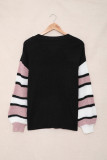 Black Striped Raglan Sleeve Drop Shoulder Sweater