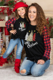 Family Matching Mom's Plaid Christmas Print Tie Knot Long Sleeve Top