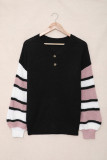 Black Striped Raglan Sleeve Drop Shoulder Sweater