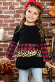 Little Girls Plaid and Leopard Colorblock Long Sleeve Top