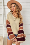 Apricot Striped Raglan Sleeve Drop Shoulder Sweater
