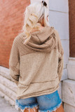 Waffle Patchwork V Neck Pullover Knit Hoodie