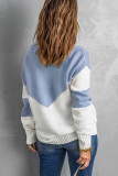 Sky Blue Colorblock V Neck Casual Sweater