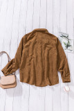 Brown Rivet Corduroy Buttoned Long Sleeve Shirt with Pockets