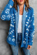 Blue  Aztec print Open Front Knitted Sweater