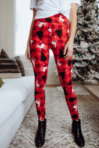 Red Christmas Reindeer Plaid Print Leggings