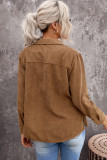 Brown Rivet Corduroy Buttoned Long Sleeve Shirt with Pockets