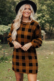 Brown Plaid Sweater Dress