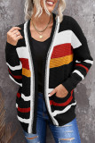 Black Color Block Open Front Pocket Knit Cardigan