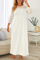 White Plus Size 3/4 Lace Sleeve Yoke Maxi Dress