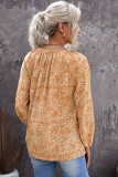 Leopard Patch Drawstring Long Puff Sleeve Blouse