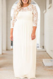 White Plus Size 3/4 Lace Sleeve Yoke Maxi Dress