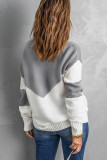 Gray Colorblock V Neck Casual Sweater