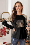 Leopard Christmas Tree Print Sequin Patchwork Pullover Shirt