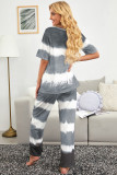 Gray Two-Piece Tie-dye V-Neck Top Elastic Waist Pants Set