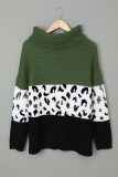 Green Turtleneck Splicing Chunky Knit Pullover Sweater