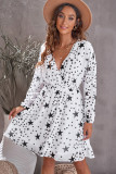 White V Neck Star Pattern Tunic Dress