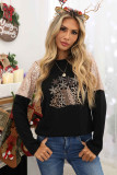 Leopard Christmas Tree Print Sequin Patchwork Pullover Shirt