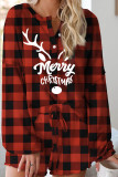 Christmas Plaid Letter Print Long Sleeve Top and Shorts Loungewear