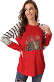 Striped Leopard Christmas Tree Print Tunic Top