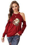 Christmas Graphic Print Cold Shoulder Long Sleeve Top