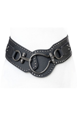 Black Punk Style Willow Spikes Oblique Leather Wide Belt Unishe Wholesale MOQ3pcs