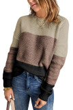 Khaki Color Block Netted Texture Pullover Sweater