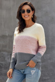 Dark Grey Color Block Netted Texture Pullover Sweater