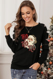 Christmas Graphic Leopard Print Cut-out Pullover Sweatshirt