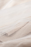 White High Neck Sleeveless Crochet Lace Mesh Lined Evening Dress