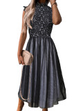 Black High Neck Sleeveless Crochet Lace Mesh Lined Evening Dress